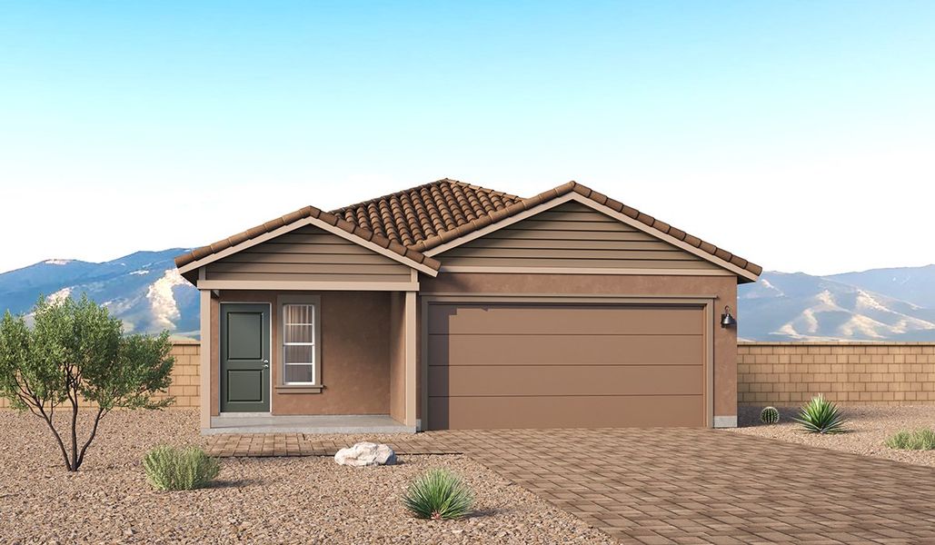 Representative exterior photo of a completed home built from the Carolina - Y30C by D.R. Horton in Entrada Del Toro at Rancho Sahuarita, Sahuarita, AZ (Image 22).