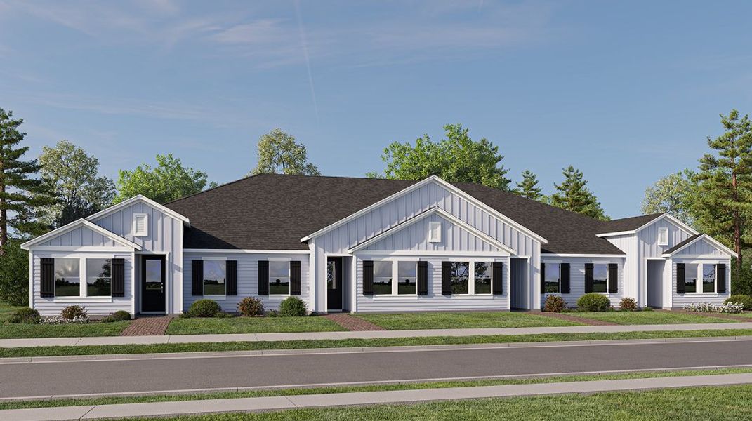 Front exterior of a new home in Sanctuary at Wellness Ridge, Clermont, FL, highlighting curb appeal (Image 1). Front exterior of a new home in Sanctuary at Wellness Ridge, Clermont, FL, highlighting curb appeal (Image 1).