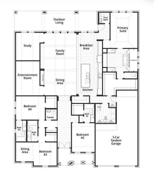 2D floor plan layout for the Verona by Highland Homes in Fulbrook on Fulshear Creek, Fulshear, TX (Image 3).