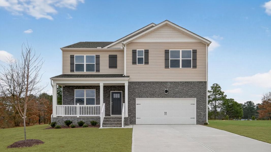 Front exterior of a new home in Mason Ridge, Spring Lake, NC, highlighting curb appeal (Image 1). Front exterior of a new home in Mason Ridge, Spring Lake, NC, highlighting curb appeal (Image 1).