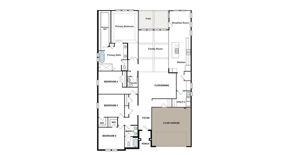 2D floor plan layout for the Lincoln 5130 by GFO Home in Wellington, Haslet, TX (Image 3).