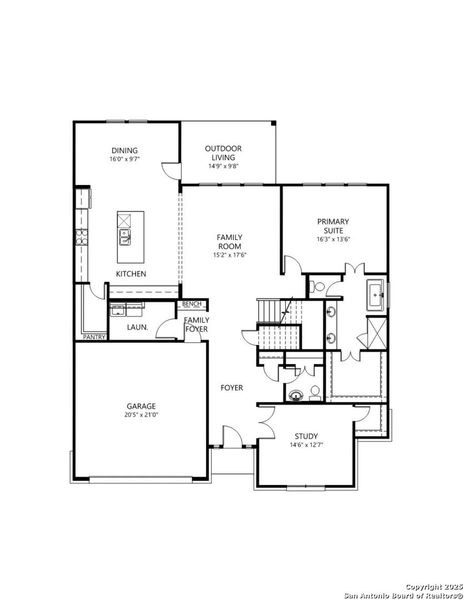 2D floor plan layout of this home in Legacy at Lake Dunlap, New Braunfels, TX (Image 3).