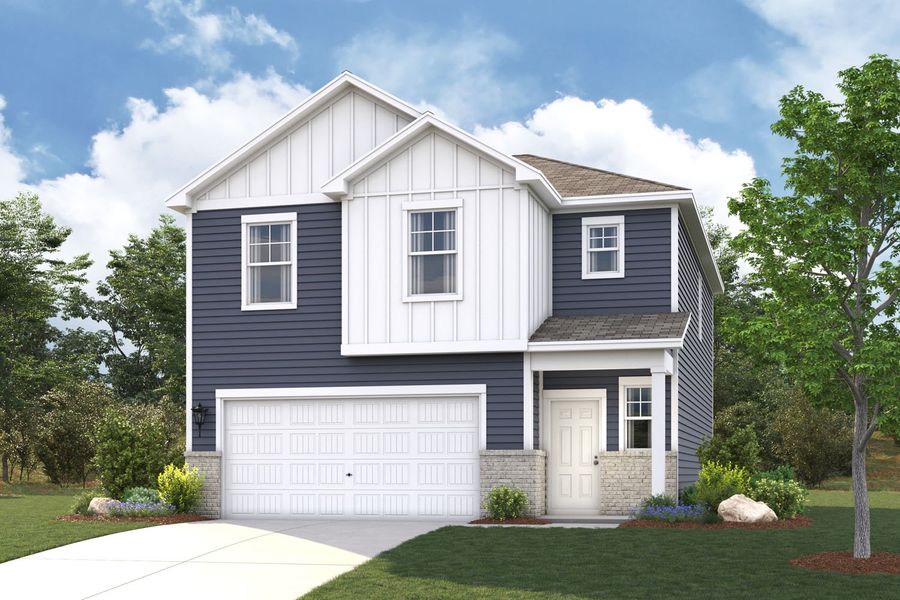 Front exterior of a new home in Meadow Creek Village, Locust, NC, highlighting curb appeal (Image 1). Front exterior of a new home in Meadow Creek Village, Locust, NC, highlighting curb appeal (Image 1).