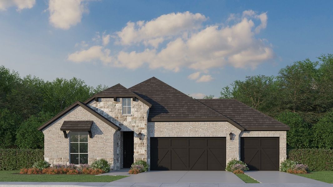 Plan 1529 Elevation B with Stone and 3-Car Garage Plan 1529 Elevation B with Stone and 3-Car Garage