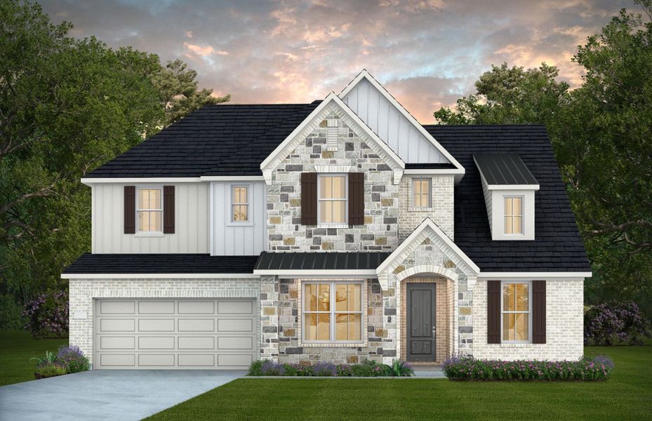 Representative exterior photo of a completed home built from the Ferris by Pulte Homes in Blue Creek Trails, Richmond, TX (Image 17). Representative exterior photo of a completed home built from the Ferris by Pulte Homes in Blue Creek Trails, Richmond, TX (Image 17).