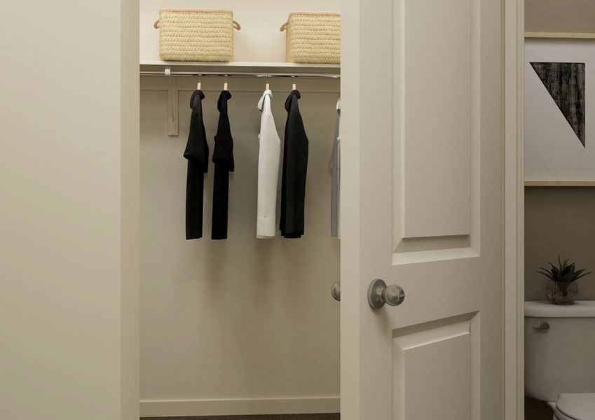 Rendering of a maser bathroom showing a toilet next to the clostet. Rendering of a maser bathroom showing a toilet next to the clostet.