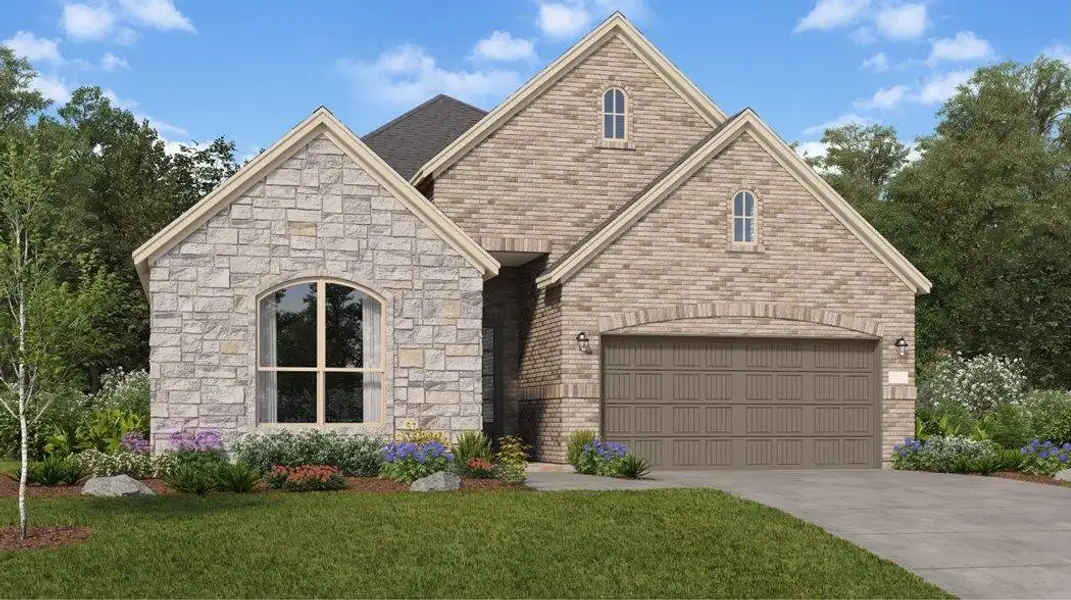 Front exterior of a new home in Cross Creek West, Fulshear, TX, highlighting curb appeal (Image 2).