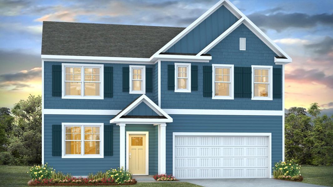 Front exterior of a new home in Cedar Hill Landing, Navassa, NC, highlighting curb appeal (Image 1).