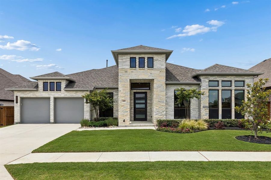 Front exterior of a new home in Reunion, Rhome, TX, highlighting curb appeal (Image 1). Front exterior of a new home in Reunion, Rhome, TX, highlighting curb appeal (Image 1).
