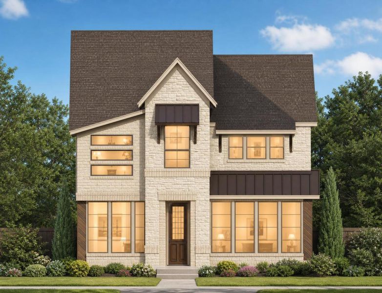 Representative exterior photo of a completed home built from the Royal Bradford by Grand Homes in Trails at Cottonwood Creek, Rowlett, TX (Image 19). Representative exterior photo of a completed home built from the Royal Bradford by Grand Homes in Trails at Cottonwood Creek, Rowlett, TX (Image 19).