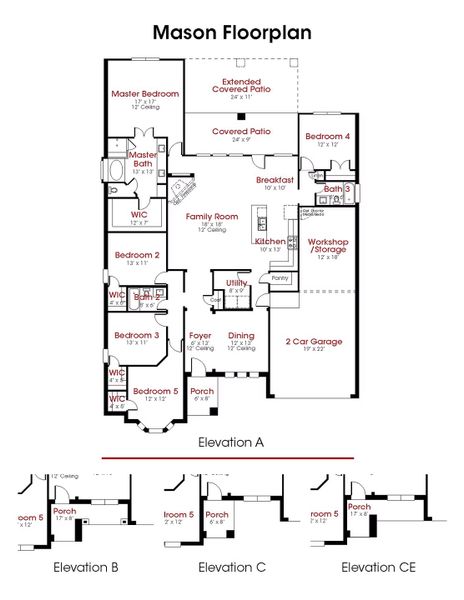 2D floor plan layout for the Mason by Kendall Homes in Rose Hill Estates, Willis, TX (Image 3).