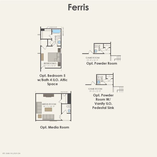 2D floor plan layout for the Ferris by Pulte Homes in Mission Hills, Garland, TX (Image 24).