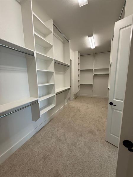 Spacious closet with light colored carpet Spacious closet with light colored carpet
