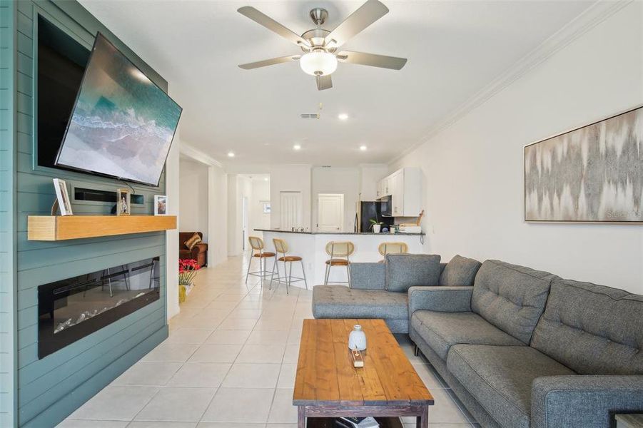 View of living area into kitchen. View of living area into kitchen.
