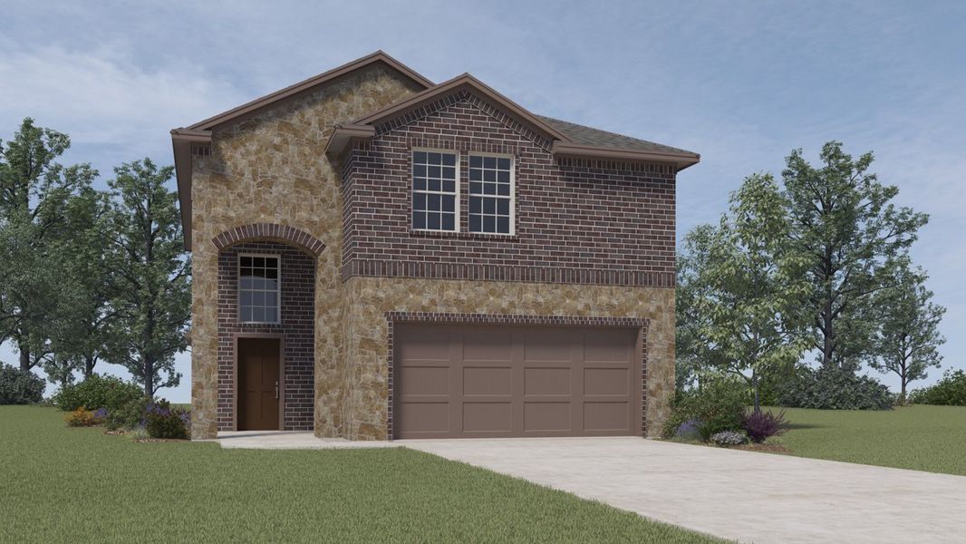 Front exterior of a new home in Wildcat Ranch, Crandall, TX, highlighting curb appeal (Image 1).