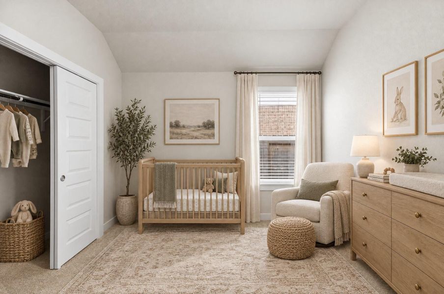 This secondary bedroom is virtually staged as a charming nursery, offering a peaceful spot for baby with soft natural light and a generous closet for all the little essentials. Warm neutral tones and gentle textures create a soothing, welcoming atmosphere. It's a flexible space ready to grow with whatever this next chapter brings. This photo has been virtually staged. This secondary bedroom is virtually staged as a charming nursery, offering a peaceful spot for baby with soft natural light and a generous closet for all the little essentials. Warm neutral tones and gentle textures create a soothing, welcoming atmosphere. It's a flexible space ready to grow with whatever this next chapter brings. This photo has been virtually staged.