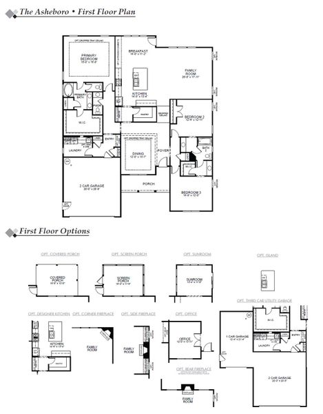 2D floor plan layout for the Asheboro by Eastwood Homes in The Enclave at French Quarter Creek, Huger, SC (Image 3).