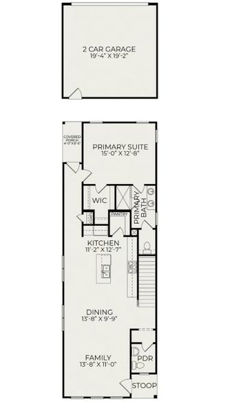 2D floor plan layout for the Lumen A by Homes by Dickerson in NoVi Chatham Park, Pittsboro, NC (Image 2).