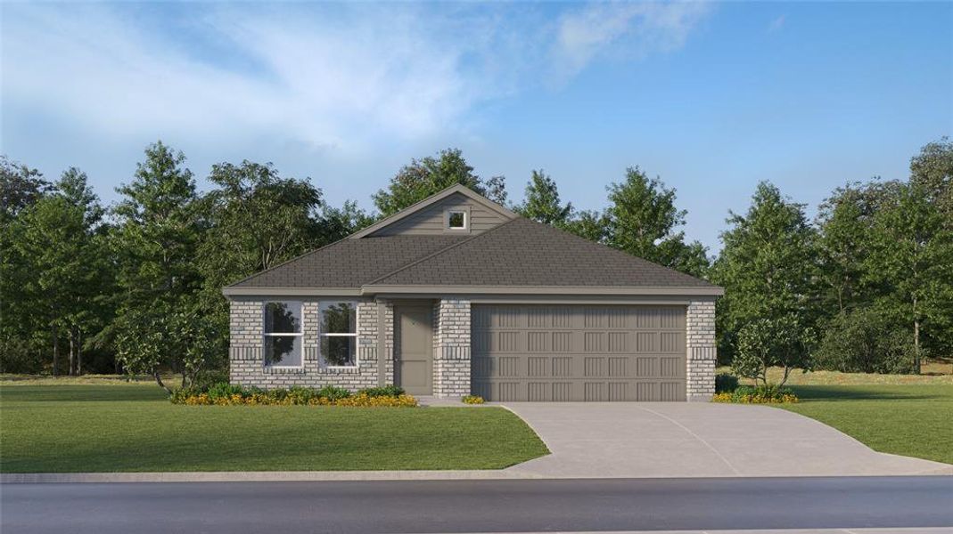 View of front facade with a garage and a front yard