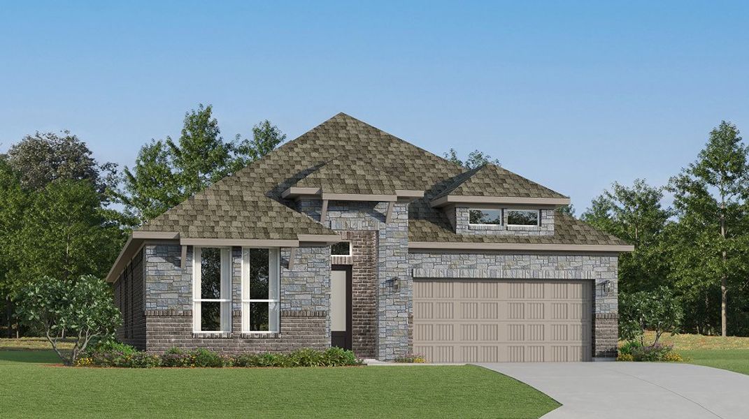 Front exterior of a new home in David Estates: Woodbridge Collection, Portland, TX, highlighting curb appeal (Image 1).