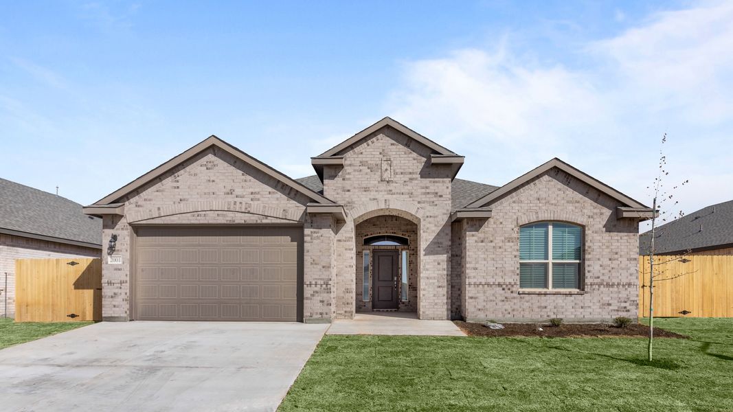 Representative exterior photo of a completed home built from the LAKEMONT by D.R. Horton in Northwest Passage, Midland, TX (Image 2). Representative exterior photo of a completed home built from the LAKEMONT by D.R. Horton in Northwest Passage, Midland, TX (Image 2).