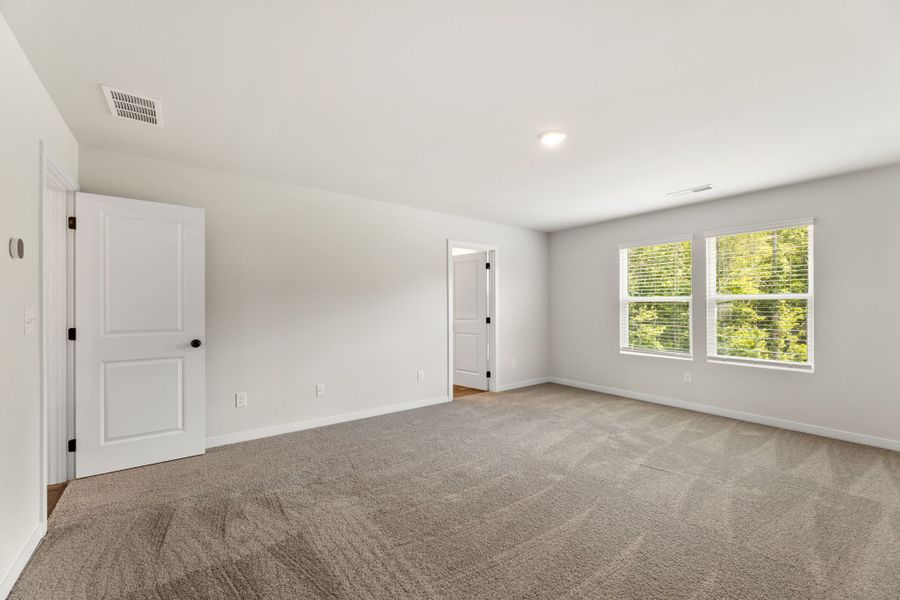 A room with a carpet and a door. A room with a carpet and a door.