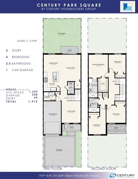 2D floor plan layout of this home in Century Park Square, Homestead, FL (Image 2).