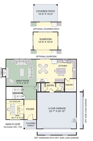 2D floor plan layout for the The Dorchester by Forbes Capretto Homes in Sandywood Circle, Grand Island, NY (Image 3).