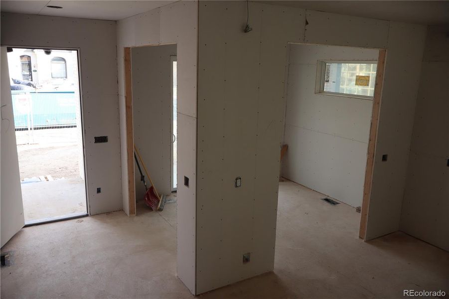 Entrance and Office drywalled