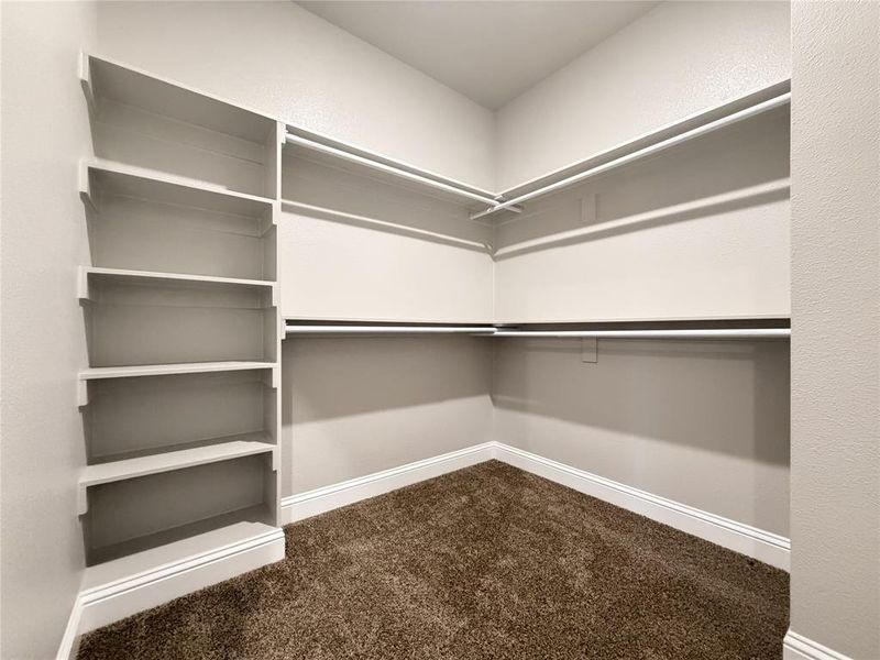 Walk in closet with dark carpet