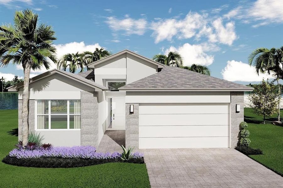 Front exterior of a new home in Valencia Ridge, Wesley Chapel, FL, highlighting curb appeal (Image 10).