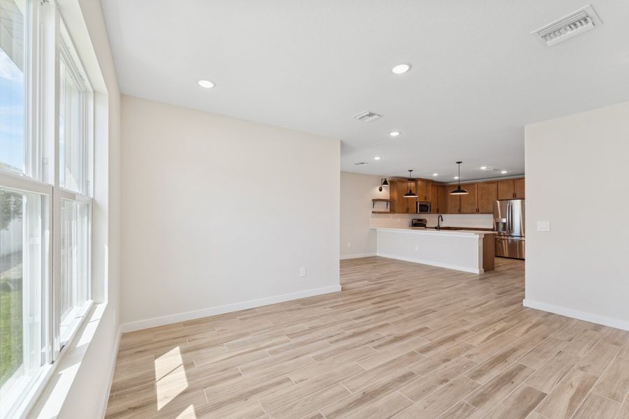 Great Room, Dining Area, & Kitchen