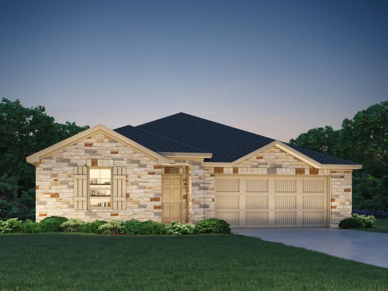 Front exterior of a new home in Butler Farms - Boulevard Collection, Liberty Hill, TX, highlighting curb appeal (Image 1). Front exterior of a new home in Butler Farms - Boulevard Collection, Liberty Hill, TX, highlighting curb appeal (Image 1).