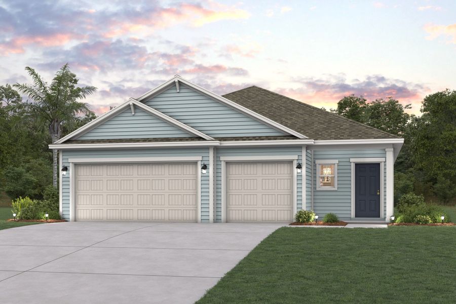 A house with garages and trees. A house with garages and trees.