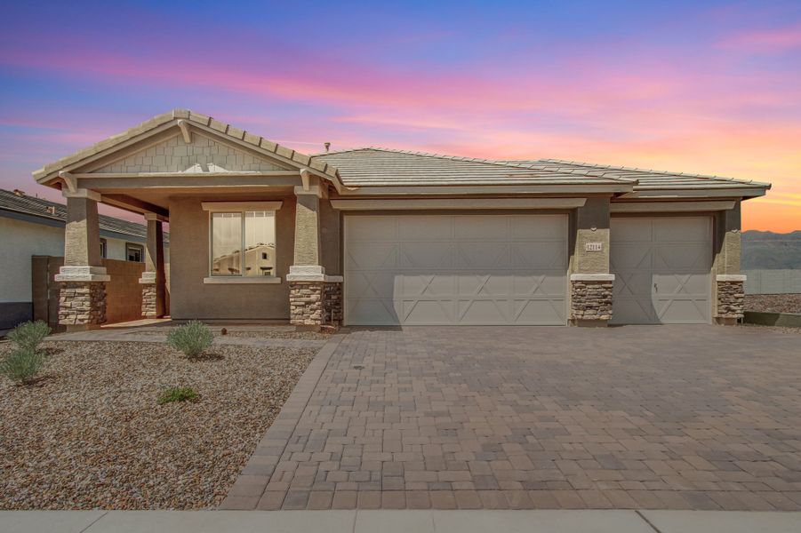 Representative exterior photo of a completed home built from the Pinehurst by Beazer Homes in Highpointe at Northpointe, Peoria, AZ (Image 28).