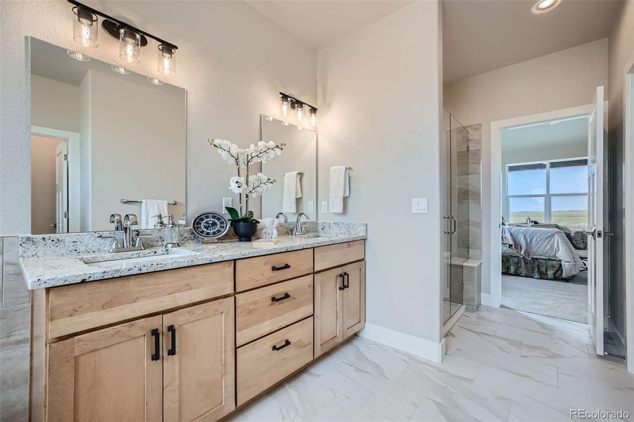 Master Bathroom with separate shower and double Vanities.
