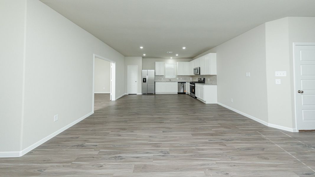 Family Room to Dining Area, Kitchen, and Flex Room
