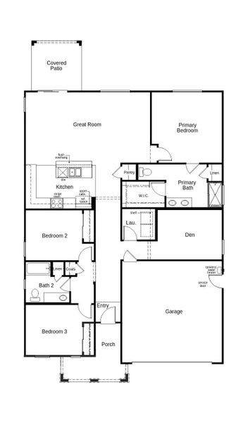 2D floor plan layout of this home in Entrada Del Pueblo at Rancho Sahuarita, Sahuarita, AZ (Image 1).