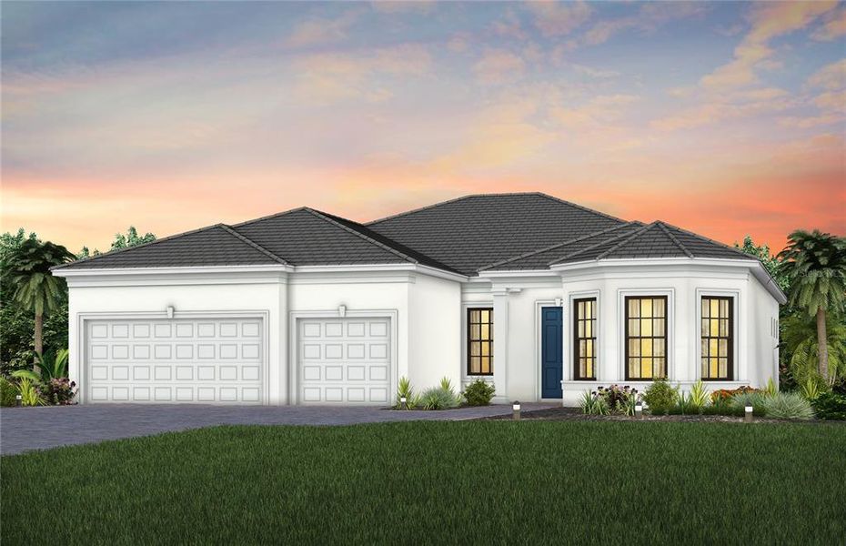 Front exterior of a new home in , Lakewood Ranch, FL, highlighting curb appeal (Image 1). Front exterior of a new home in , Lakewood Ranch, FL, highlighting curb appeal (Image 1).