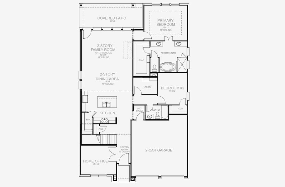 2D floor plan layout for the 2595W by Perry Homes in Juniper Springs 50', Lockhart, TX (Image 3).