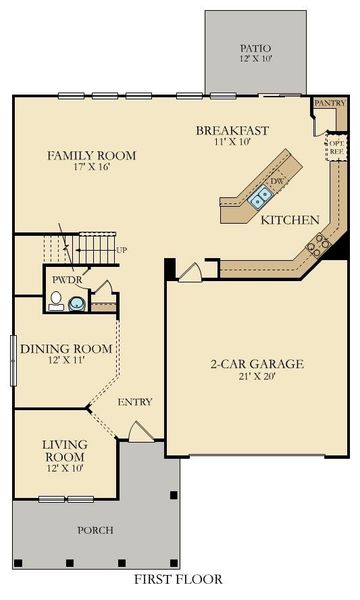 2D floor plan layout of this home in Sweetgrass at Summers Corner, Summerville, SC (Image 2).