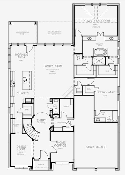 2D floor plan layout for the 4016W by Perry Homes in Two Step Farm 60', Montgomery, TX (Image 3).