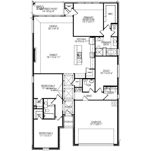 2D floor plan layout for the The Albany by Lillian Custom Homes in Tabor Ranch, Ponder, TX (Image 7).