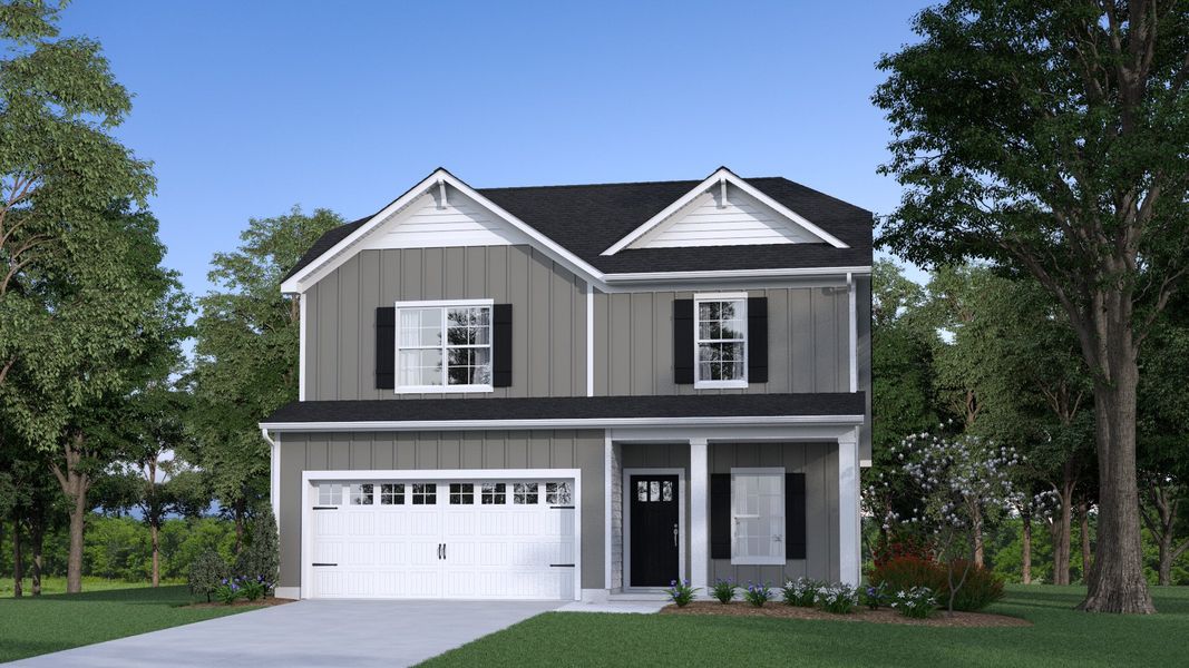 Front exterior of a new home in Harmon Hill Estates, Hopkins, SC, highlighting curb appeal (Image 1).
