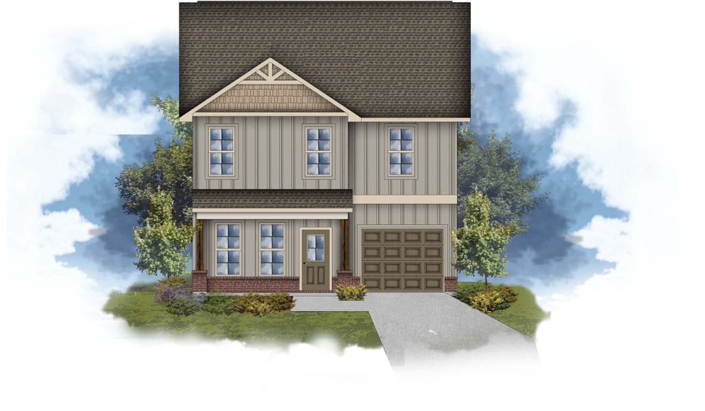 Architectural rendering of home exteriors planned for Hickory Cove in Burns, TN (Image 1).