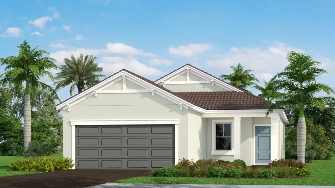 Front exterior of a new home in Windward Real Estate and Homes for Sale in Sarasota, FL - Neal Communities, Sarasota, FL, highlighting curb appeal (Image 2).