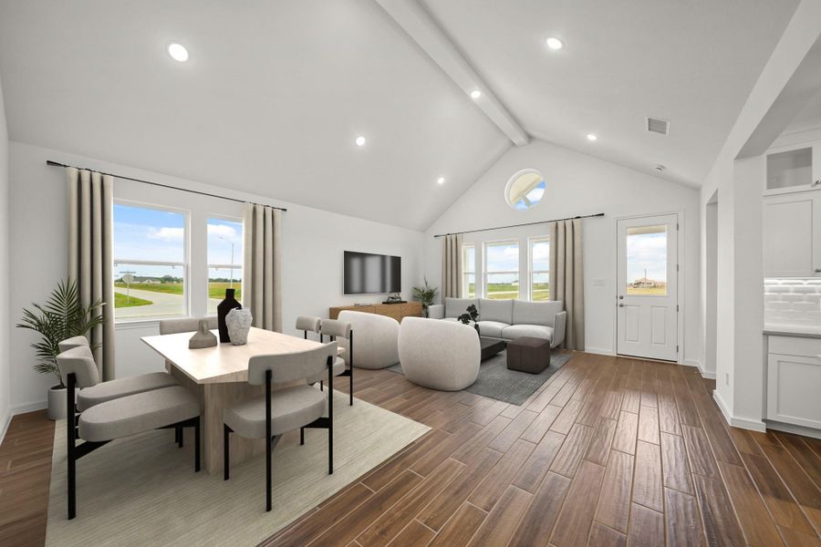 Bright and airy dining area and great room (*Photo not of actual home and used for illustration purposes only.) Bright and airy dining area and great room (*Photo not of actual home and used for illustration purposes only.)