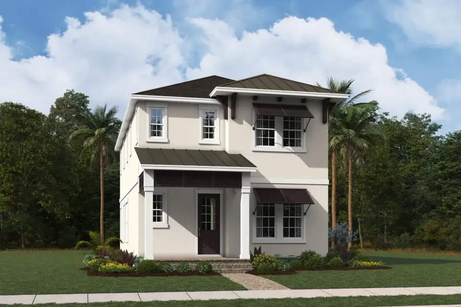 Front exterior of a new home in Newfield, Palm City, FL, highlighting curb appeal (Image 2). Front exterior of a new home in Newfield, Palm City, FL, highlighting curb appeal (Image 2).