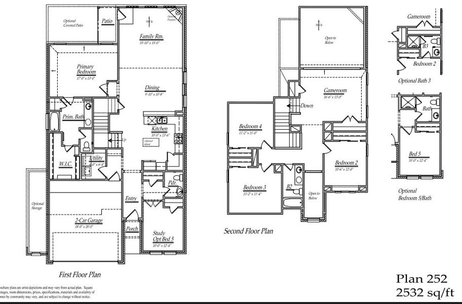 2D floor plan layout for the 252 by Long Lake Ltd. in Sunterra Lakes, Brookshire, TX (Image 3).