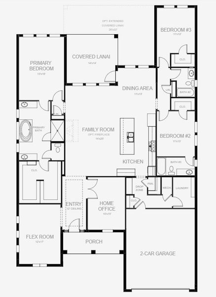 2D floor plan layout for the 2547F by Perry Homes in Glynlea Country Club 60', Port St. Lucie, FL (Image 3).